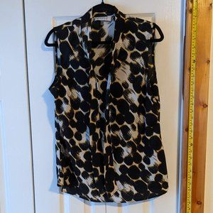 Kasper Sleeveless Top with Tie size L Black, Yellow, and White